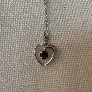 Vintage Heart Necklace, Purple February Stone, Silvertone Chain